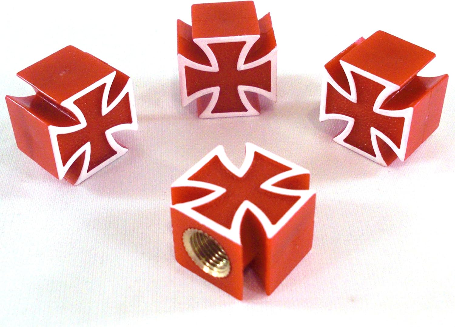 4 Red "Iron Cross" Custom Valve Stem Caps Automotive
