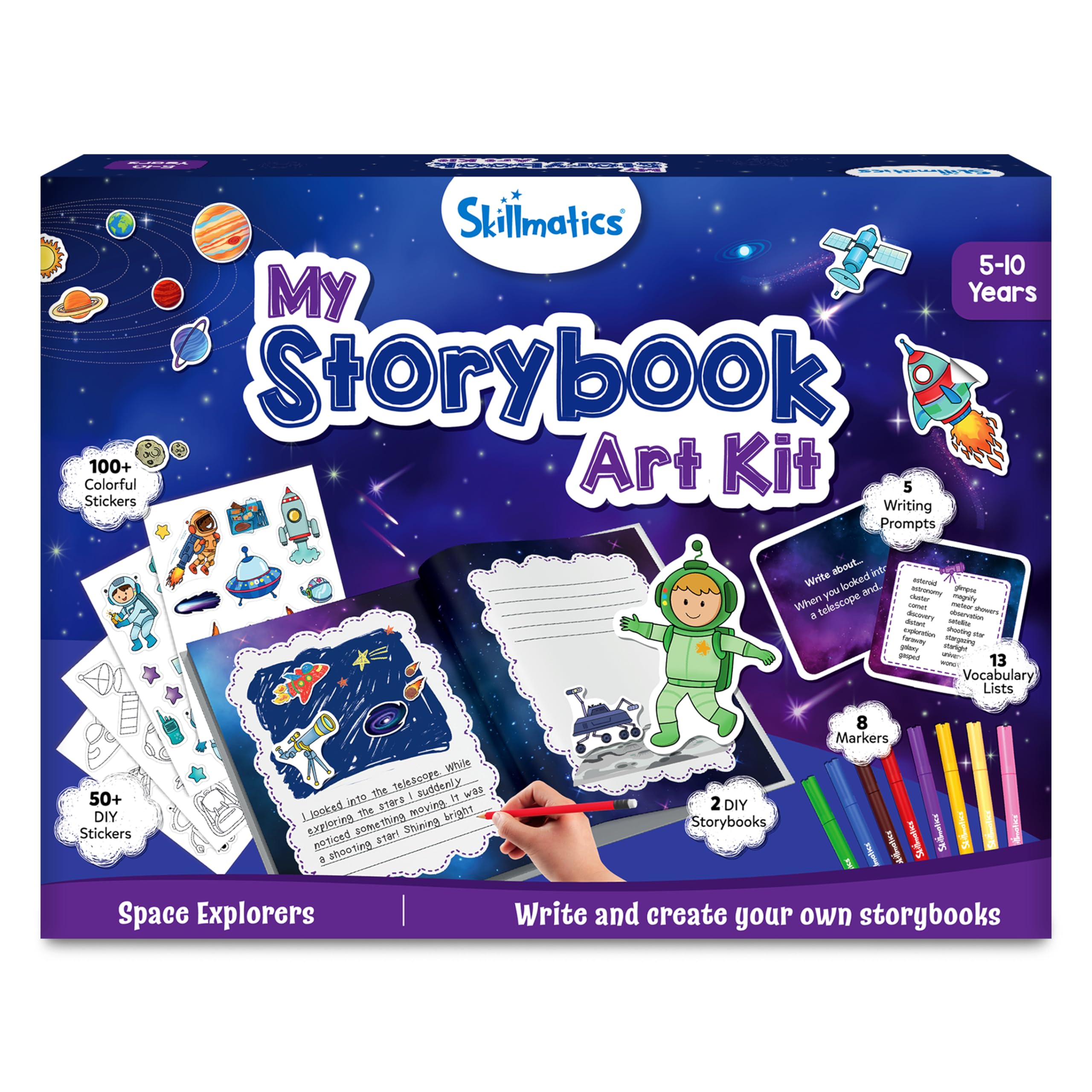 Skillmatics Storybook Art Kit - Create Space-Themed Stories, DIY Craft & Writing Kit with 300+ Stickers, Scrapbooking & Journal Activity, Gifts for Kids Ages 5, 6, 7, 8, 9, 10