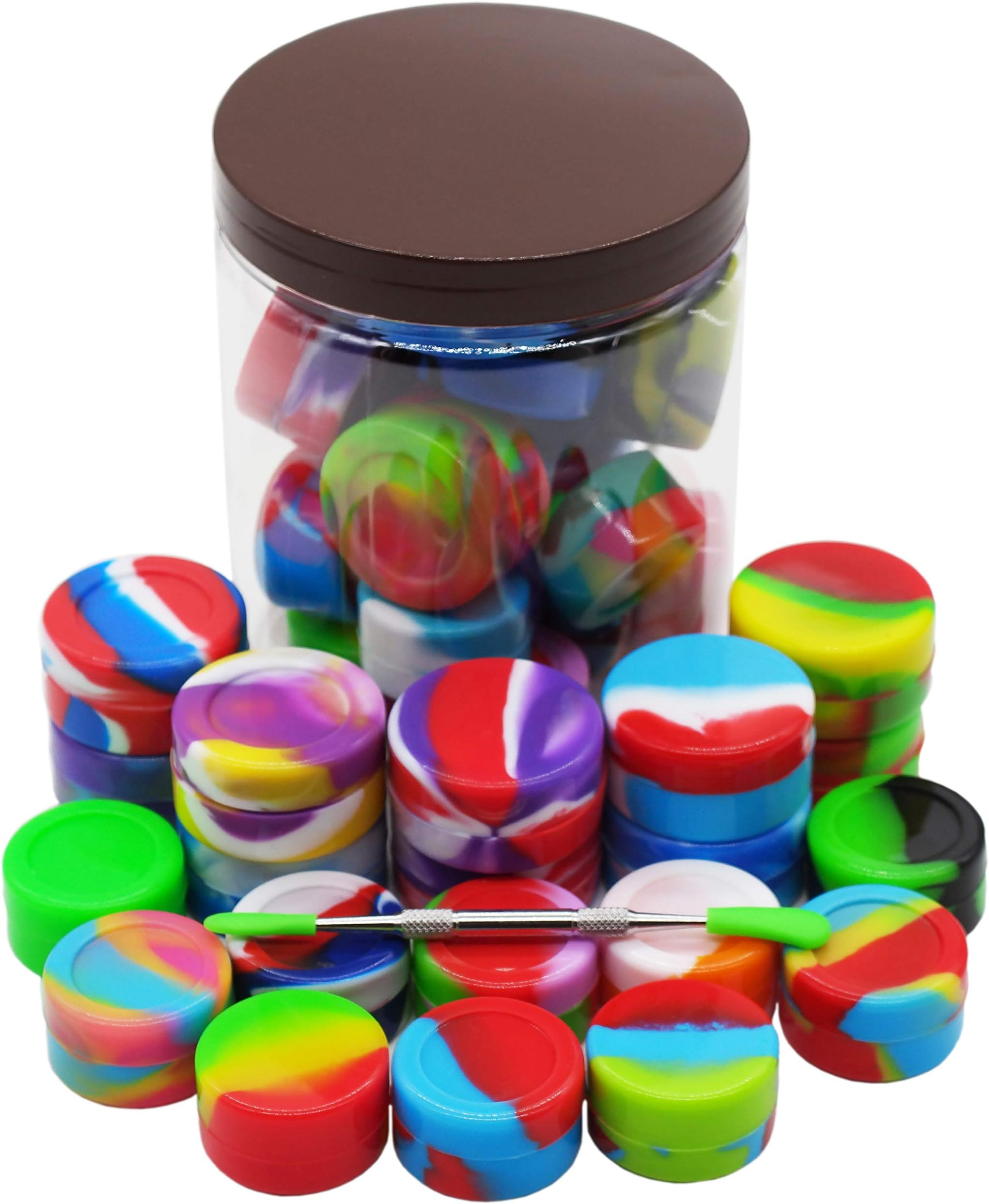 Vitakiwi 5ml 7ml Round Silicone Wax Concentrate Container Multi Use Oil Jar with Carving Tool (20PCS)