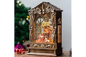QUALDOUT Christmas Snow Globe Swirling Glittering Holy Family Manger Scene, USB Lined/Battery Operated Lighted Water Lantern for Christmas Festival Decoration Gifts