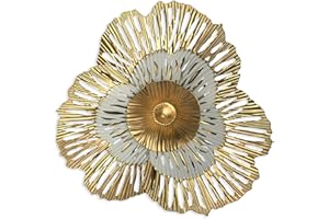 PICFARCE 10" Metal Flower Wall Art Decor, Rustic Modern Floral Sculpture, Distressed Iron Wall Hanging Home Decoration Accent Artworks for Indoor Kitchen Bedroom Living Office Outdoor Garden Patio (36B-Gold)