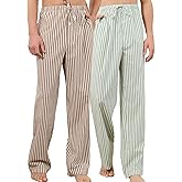 U2SKIIN Mens 2 Pack 100% Cotton Pajama Pants, Soft Lightweight Striped Lounge Pj Bottoms for Men with Pockets