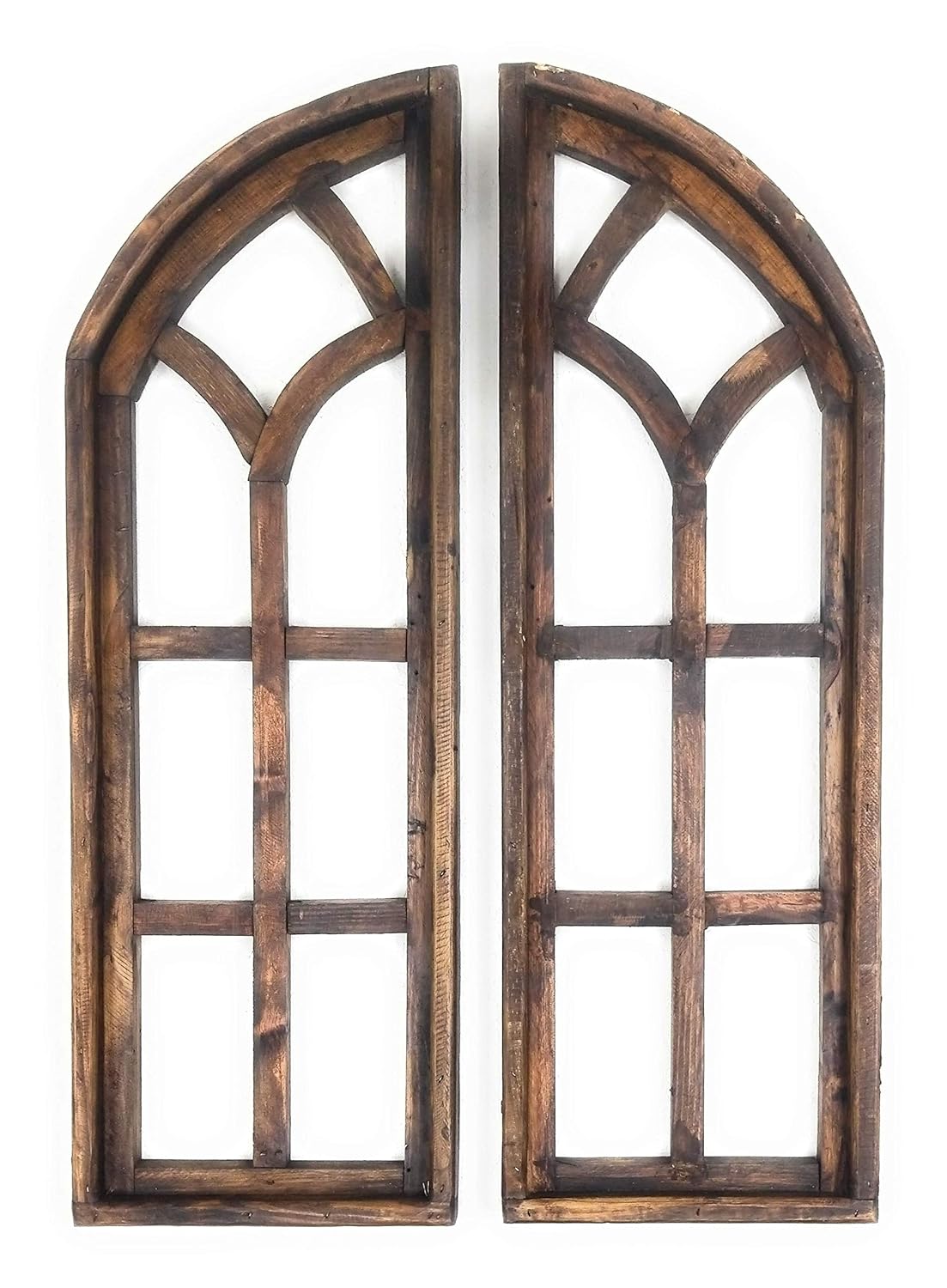 36" Farmhouse Wooden Wall Windows Set of 2-Wood Window Frame- Chariot Gardens- Farmhouse Brown