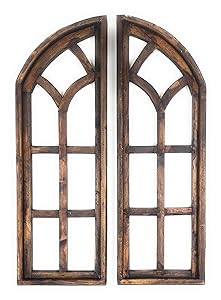 36" Farmhouse Wooden Wall Windows Set of 2-Wood Window Frame- Chariot Gardens- Farmhouse Brown