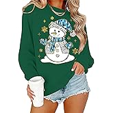 OCURHU Christmas Sweatshirts for Women Xmas Holiday Long Sleeve Tops Funny Crewneck Snowman Graphic Pullover