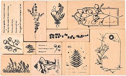 Amazon Missorange 木製ゴム印セット 花のスタンプ 鯨 クリエイティブスタンプセット クラフトカード スクラップブッキング 手帳用 12個セットm 18 Poetic Plants スタンプ 文房具 オフィス用品