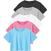 Cosy Pyro 5-Pack Women's Dry Fit Crop T-Shirts Short Sleeve Solid Cropped Athletic Top Crew Neck Casual Workout Yoga Tees