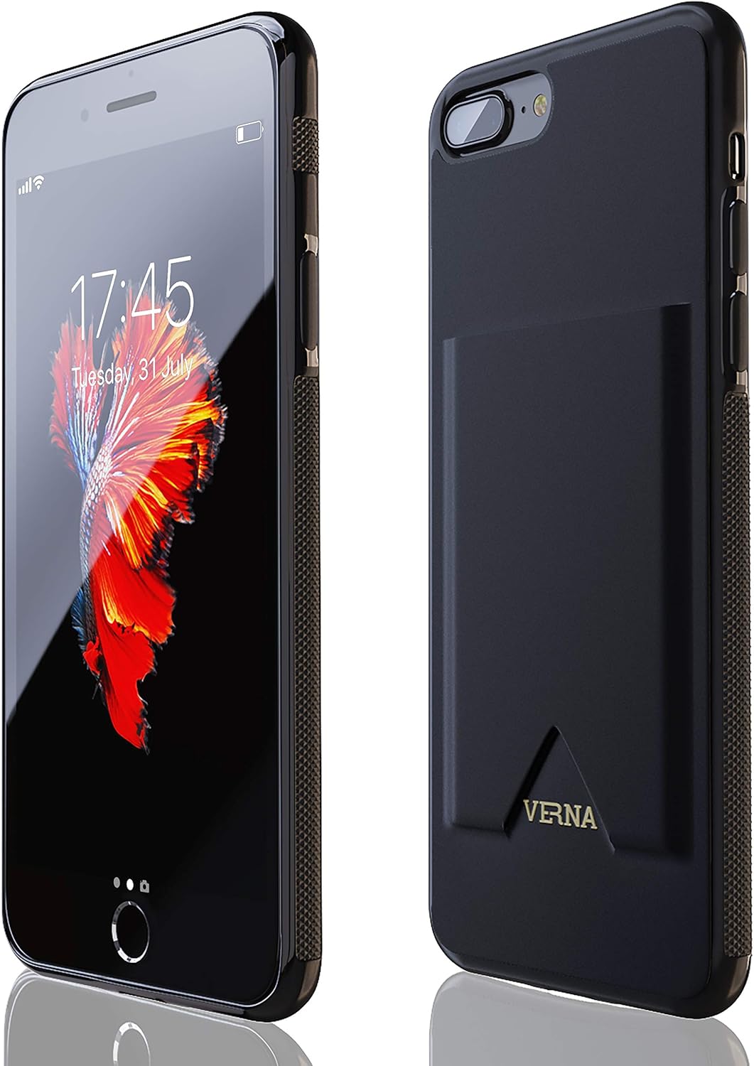 Verna iPhone 7 Plus Case | iPhone 8 Plus Case | Slim PU Leather Case | Card Holder Slot | Wireless Charging | Compatible with Apple iPhone 7 Plus/iPhone 8 Plus - Black