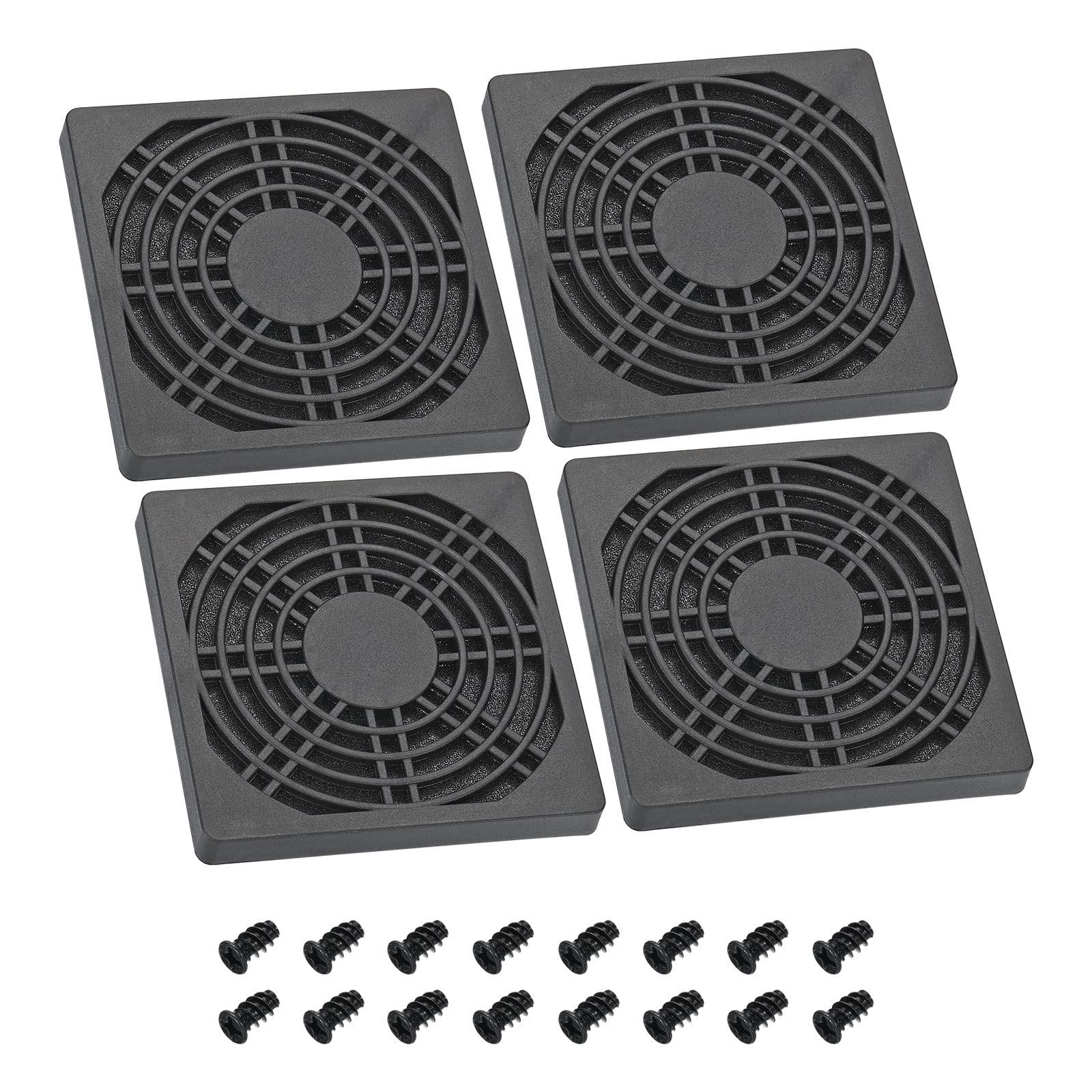 PATIKIL 80mm Cooling Fan Filter with Screw, 4 Pack ABS Ventilator Grill Protector Guard for Fan Protective Cover DIY, Black