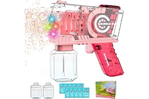 BMONATY Bubble Machine Automatic Bubble Gun for Kids, Bubble Maker Blower for Toddlers with LED Lights & Solution,10000+Bubbles Toy for Bubble Party Favors, Boys Girls Birthday, Outdoor & Indoor (Pink)