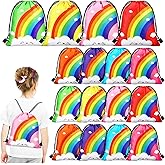 Ferraycle 24 Pcs Rainbow Party Favor Bags Rainbow Birthday Party Supplies Drawstring Bags Goodie Candy Treat Gift Backpack Colorful Decorations for Girls Kids Birthday