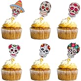 24 Pcs Dia De Los Muertos Cake Topper Day Of The Dead Cupcake Set Birthday Party Decor Favors Supplies Decorations Sugar Skull Skeleton Halloween Mexican