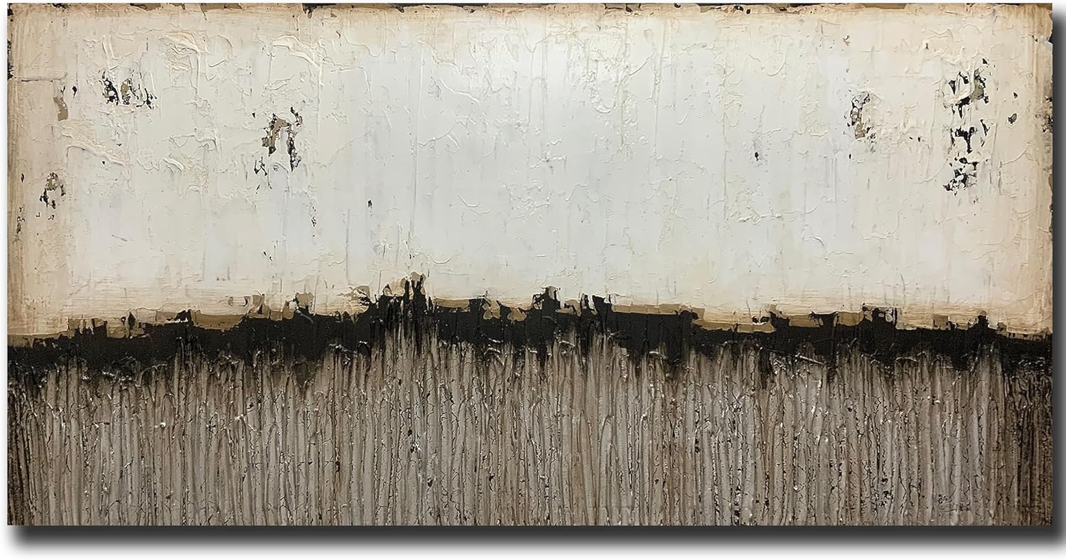 Paintings - Boiee Art,24x48Inch Pure Hand Painted Brown Beige and Black Oil Paintings Textured Abstract Wall Art Acrylic Painting on Wrapped Canvas for Living Room Office Decoration