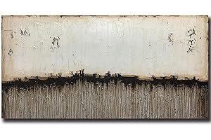 Boiee Art,24x48Inch Pure Hand Painted Silver Brown Beige and Black Oil Paintings Textured Abstract Wall Art Acrylic Artwork Vintage Style Painting on Wrapped Canvas for Living Room Office Decoration