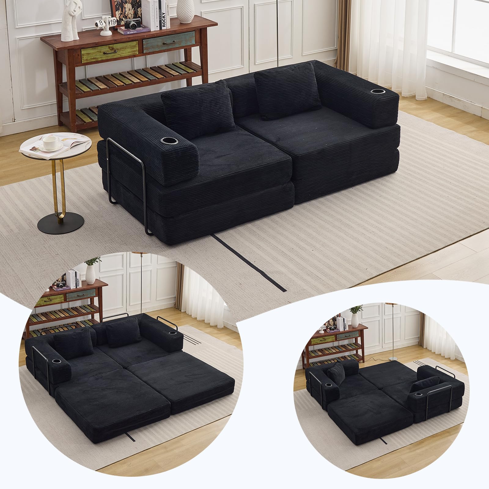 78" W Loveseat Sofa, 4 in 1 Convertible Floor Sofa
