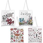 Paterr 4 Pcs City Souvenir Tote Bag-New York Chicago Seattle Los Angeles Boston San Francisco Paris Italy Las Vegas Nashville