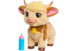 JUST PLAY FurReal Maggie The Feed & Follow Cow, 11 Inch Interactive Highland Mini Cow, for Boys and Girls, Ages 4 and up