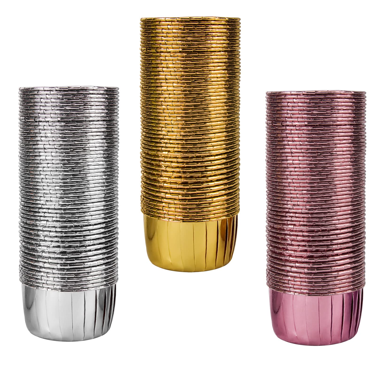Cupcake Paper Foil Metallic Cupcake Wrappers Baking Cup Muffin Cases Cake Liners for Dessert Wedding Party Gold/Silver/Rose Gold 150 Pieces
