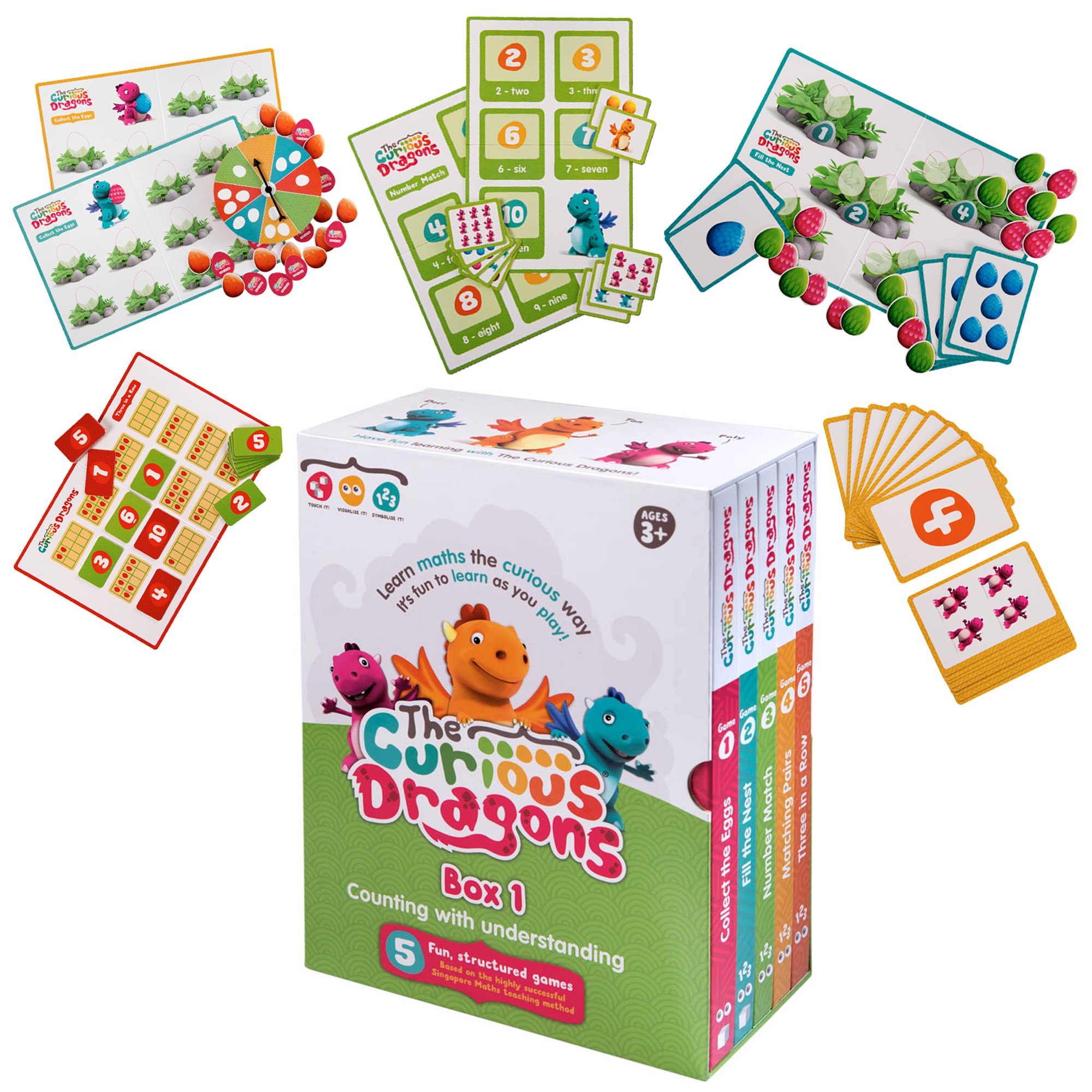 The Curious Dragons - Counting With Understanding - Five Fun, Structured Games - Multi Award Winning Educational Maths Game Based On The Singapore Method For Ages 3+