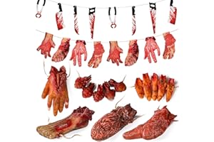 LANSIAN Halloween Decorations Blood Weapon Garland Banner Props Hanging Scary Fake Severed Hand Broken Body Parts for Haunted House Halloween Vampire Zombie Party Supplies (6pcs Body Parts)