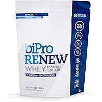 BiPro Renew 100% Whey Isolate Protein Powder, Vanilla, 1 Pound - Dietitian Recommended, Sugar Free, Suitable for Lactose Into