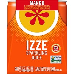 Izze Sparkling Juice Beverage Mango Cans Pack, 33.6
