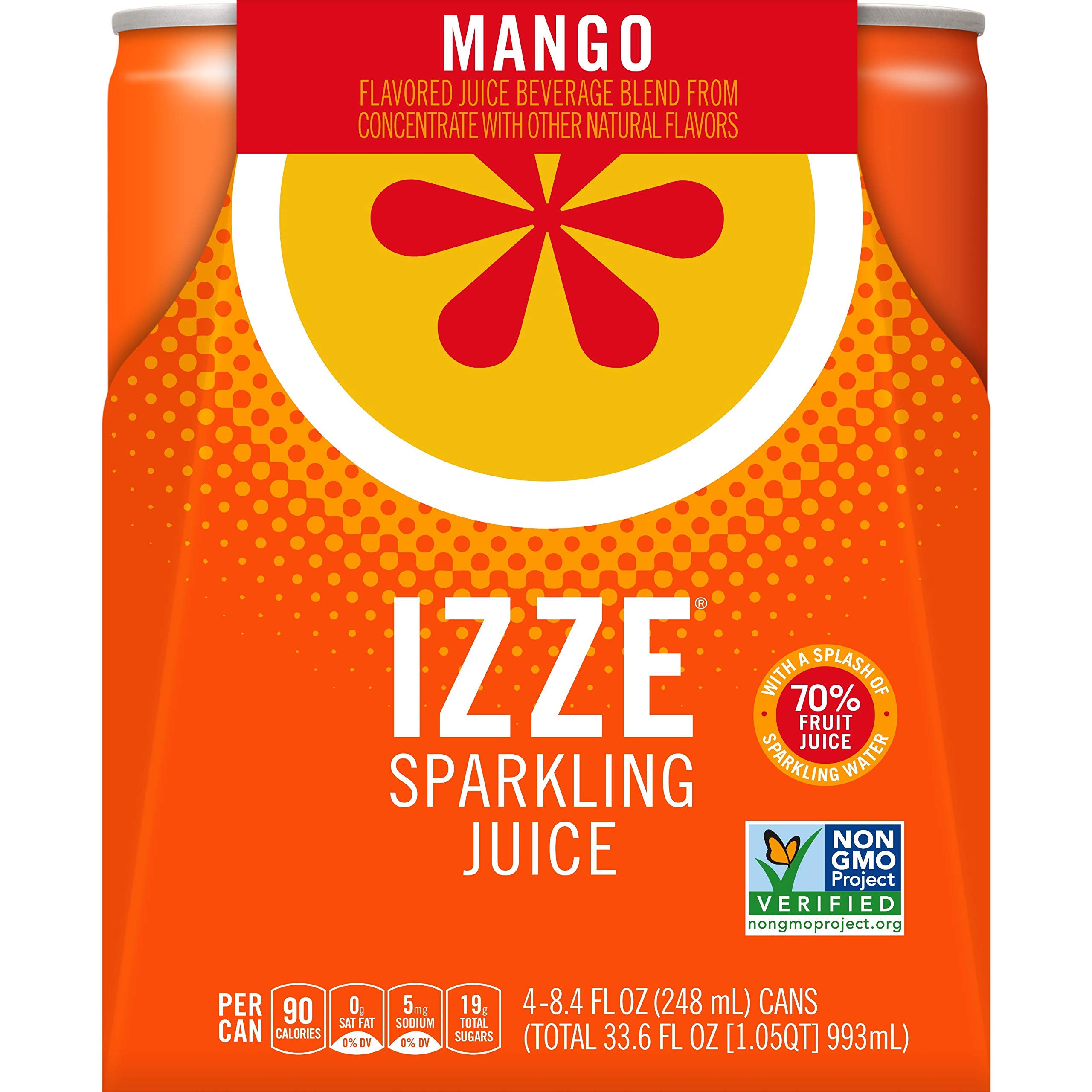 Izze Sparkling Juice Beverage Mango Cans Pack, 33.6
