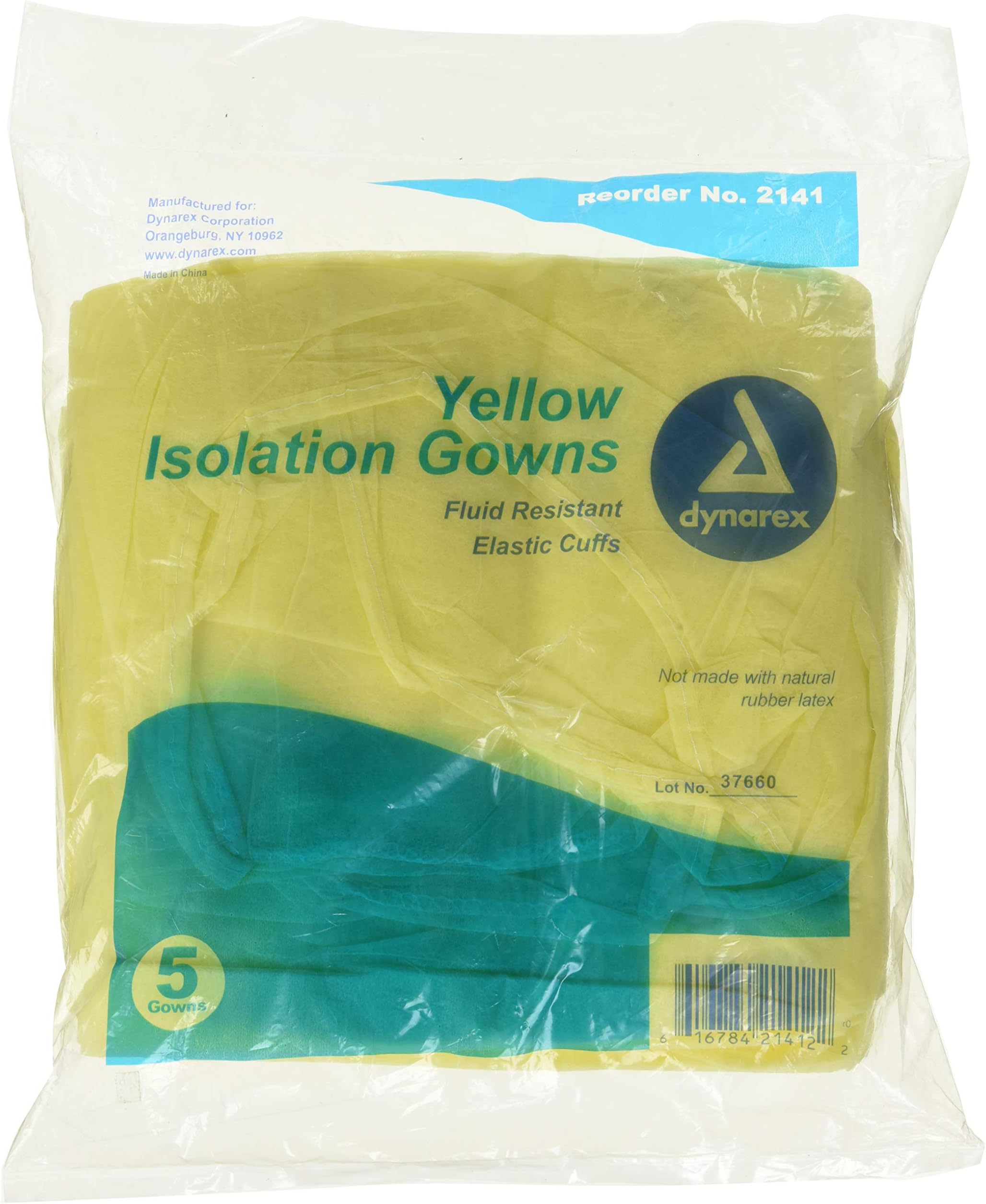 Dynarex Disposable Isolation Gowns, Fluid Resistant Universal, Yellow, Universal Size, 5/cs