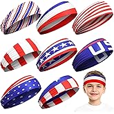 Sosation 8 Pcs 4th of July Headbands Kids Sports Headbands Boys Baseball American Flag Hair Band for Youth Players, USA Running Sweatbands for Independence Day