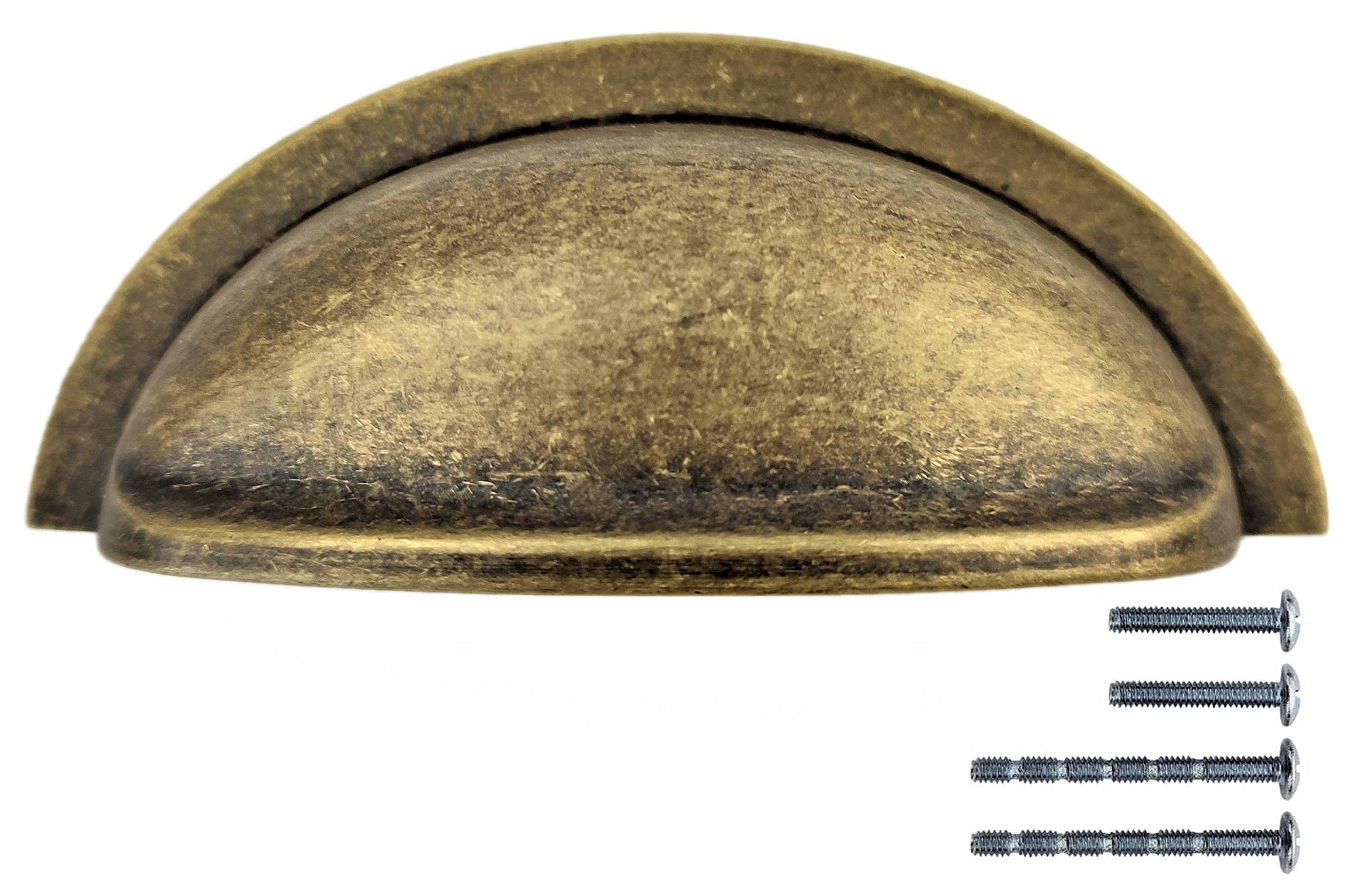 Set of 6 Cup Handles for Kitchen Cabinets & Drawers | Vintage Shell Design in Deep Antique Brass | 76mm Between Fixings | Chrome, Pewter, Satin Nickel Finishes Available (Deep Antique Brass)