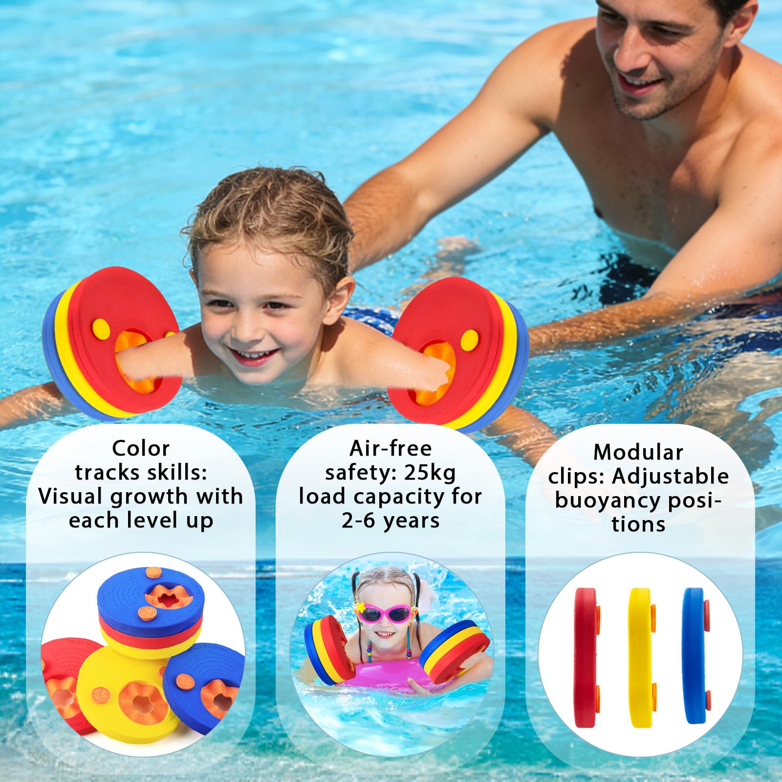 Schwimmscheiben für Kinder 6Pcs Schwimmen Float Discs mit Aufbewahrungstasche Arm Schwimmplatte Eva Rund Delphin Schwimmscheiben Geeignet für Mädchen Junge im Alter von 3-6 Jahren Schwimmen zu Lernen 2