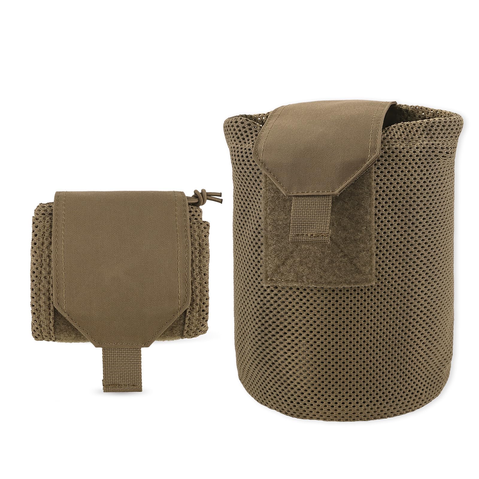 Tactical Dump Pouch Molle Foldable Mag Pouches Net Drawstring Recycle Pouch Recovery Tool Pack (Coyote Brown)