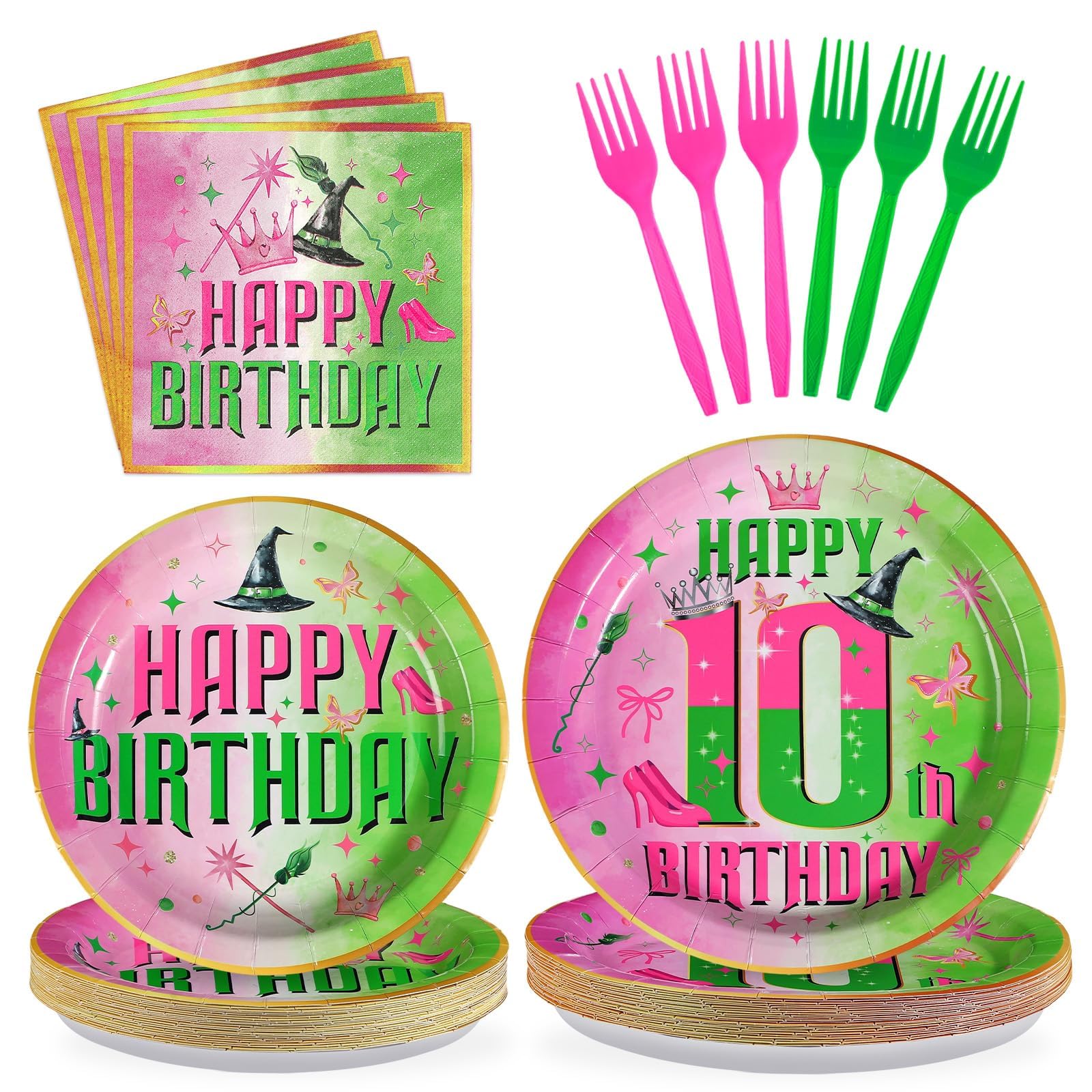 Grencian 96pcs Witch 10th Birthday Decorations Pink