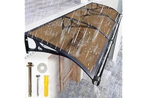 LSPYYDS Window Awning for Door Entrance, Patio Awnings Exterior Aluminum Alloy Bracket with Polycarbonate Cover Easy to Install Front Door Canopy UV/Rain/Snow Protection, Brown/24x40in