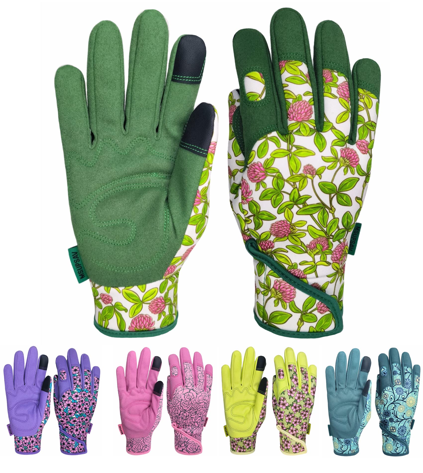 Photo 1 of MSUPSAV Gardening Gloves for Gardening,Synthetic Leather Garden Gloves,Work Gloves with Touch Screen,Best Gifts for Women,Green, Medium