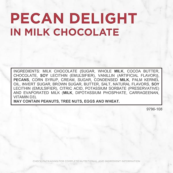 RUSSELL STOVER PECAN DELIGHT GUSSET BAG 16.10 OUNCE RUSSEL STOVER MILK CHOCOLATE COVERED CANDY PACK, CRUNCHY PECANS AND BUTTERY CARAMEL COVERED IN SWEET MILK CHOCOLATE CANDY, INDIVIDUALLY WRAPPED