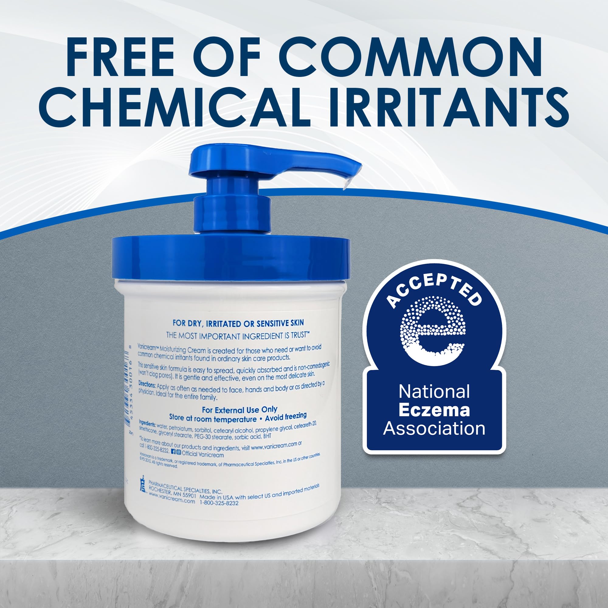 Vanicream Moisturizing Skin Cream with Pump Dispenser - 16 fl oz (1 lb) - Moisturizer Formulated Without Common Irritants for Those with Sensitive Skin