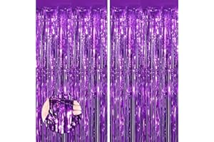 KEYALI 2 Pack 3.3 * 8.3 ft Foil Curtain Metallic Tinsel Fringe Curtains Photo Booth Props Backdrop for Birthday Wedding Engagement Baby Shower Christmas Holiday Celebration Party,Purple