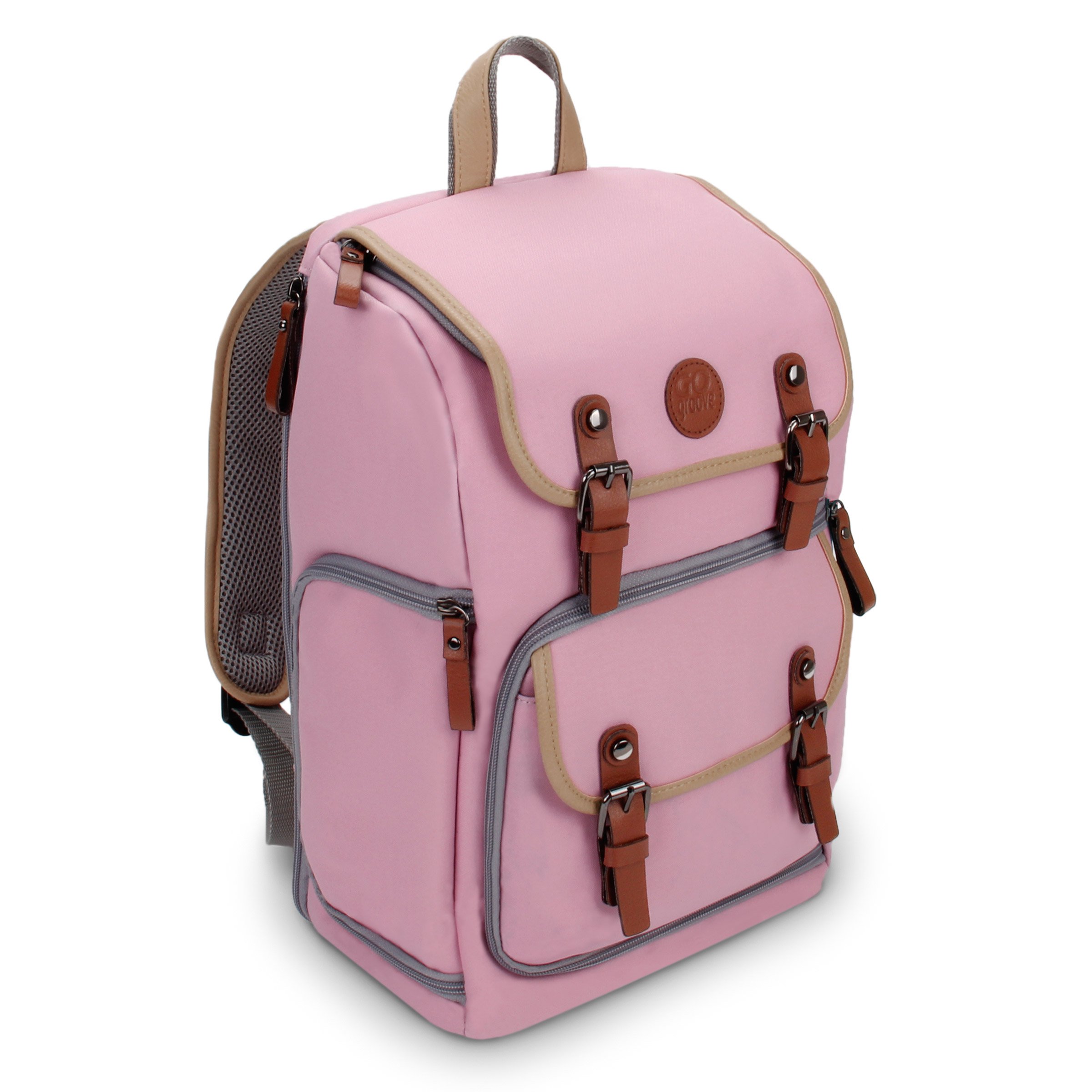 GOgroove Mid-Size Camera Backpacks for Photographers - DSLR Camera Backpack with Tablet Compartment, Accessory Storage, Tripod Holder, Rain Cover Small Camera Bag for DSLR Camera and More (Pink)