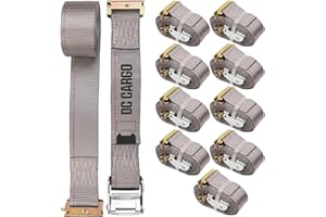 DC Cargo E-Track Cam Buckle Straps, Pack of 10, 2 x 16 Heavy Duty Grey Polyester Tie-Downs, Strong Strap With Spring Fittings