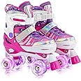 SULIFEEL Letter Adjustable 4 Size Kids Roller Skates for Girls and Boys, Beginner Skates All 8 Light up Wheels Sports for Indoor Outdoor