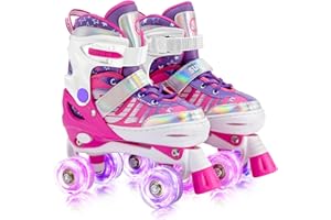 SULIFEEL Letter Adjustable 4 Size Kids Roller Skates for Girls and Boys, Beginner Skates All 8 Light up Wheels Sports for Indoor Outdoor