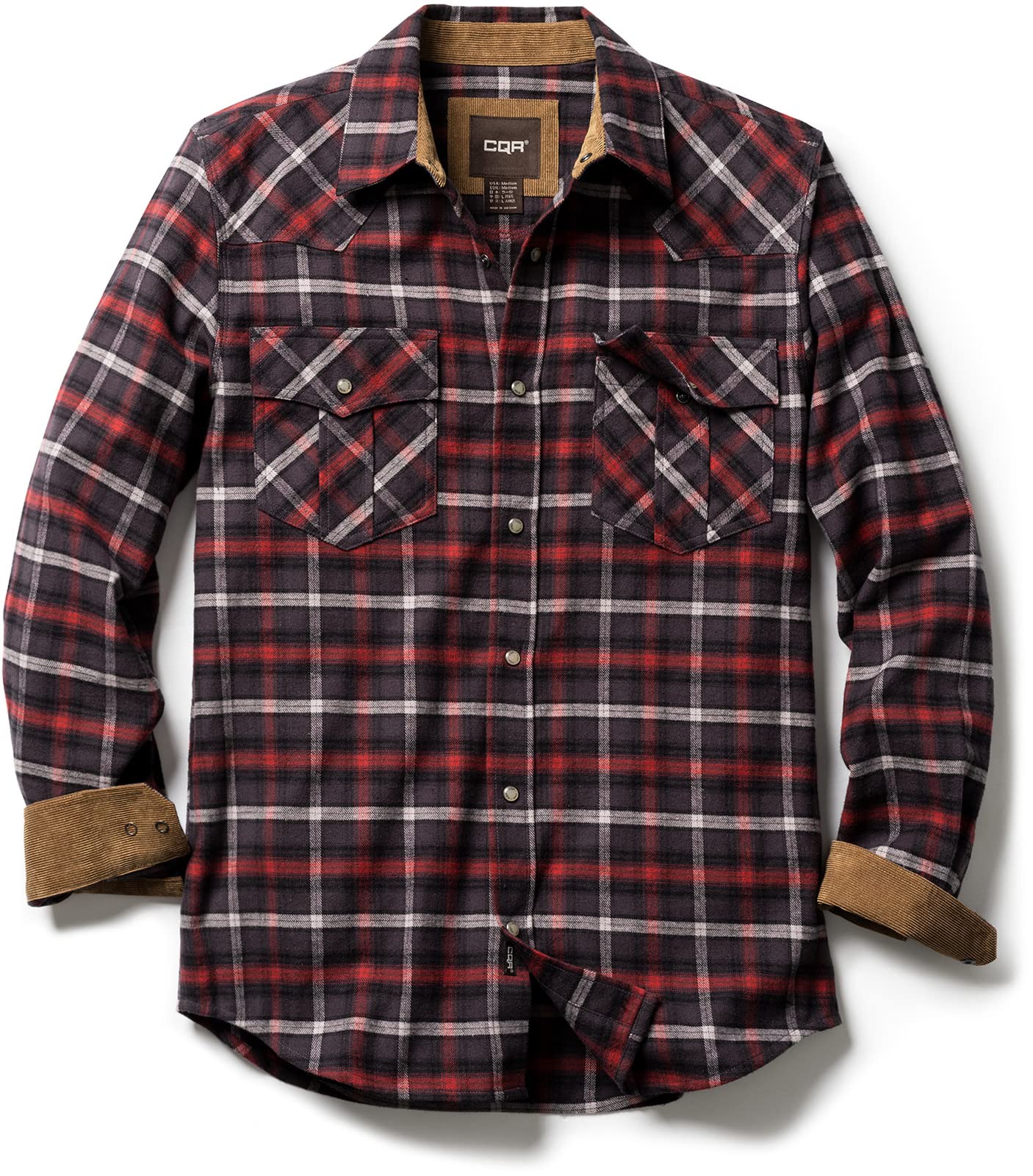 CQR Men's 100% Cotton Plaid Flannel Shirt, Long