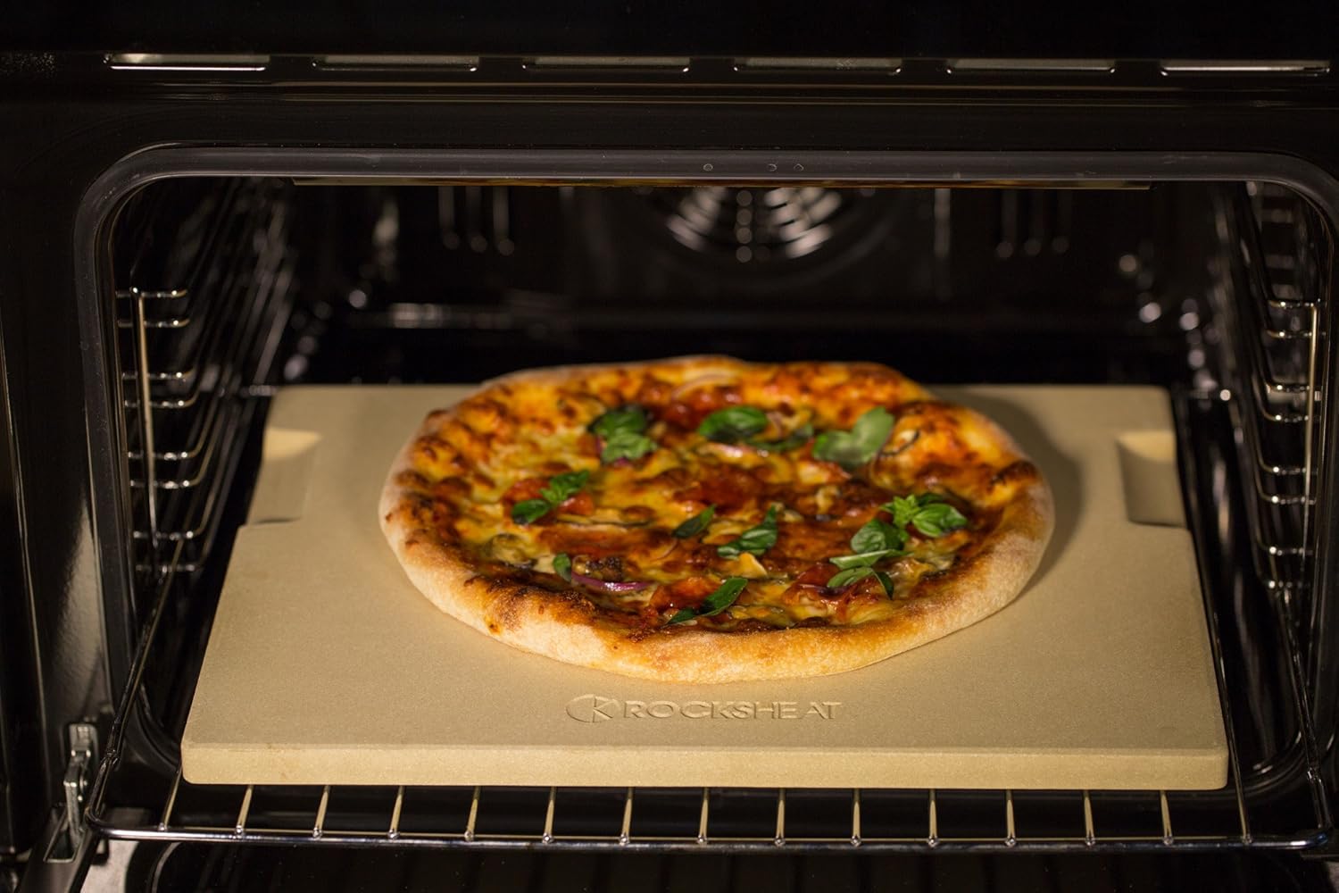 ROCKSHEAT Pizza Stone 12" x 15" Rectangular Baking & Grilling Stone, Perfect for Oven, BBQ and Grill. Innovative Double - Faced Built - in 4 Handles Design : Garden & Outdoor