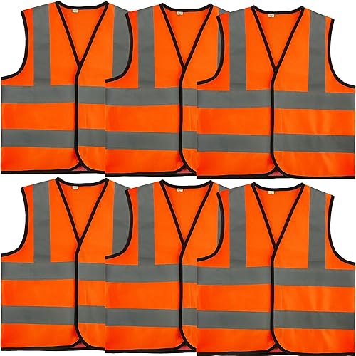 6 Pcs Kids Hi Vis Vests with Reflective Strips Child High Visibility Vest Bulk Children Hi Vis Reflective Safety Vests for Girls Boys Outdoor Activities (XL, 13-15 years(140-160 cm))