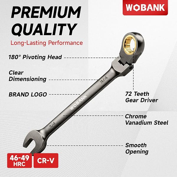 WOBANK 22-PIECE RATCHETING WRENCH SET, FLEX HEAD COMBINATION WRENCHES SET WITH ORGANIZER BOX, METRIC 8-19MM AND SAE 1/4″ TO 3/4″ SIZE, 12 POINTS 72-TEETH, NICKEL PLATING