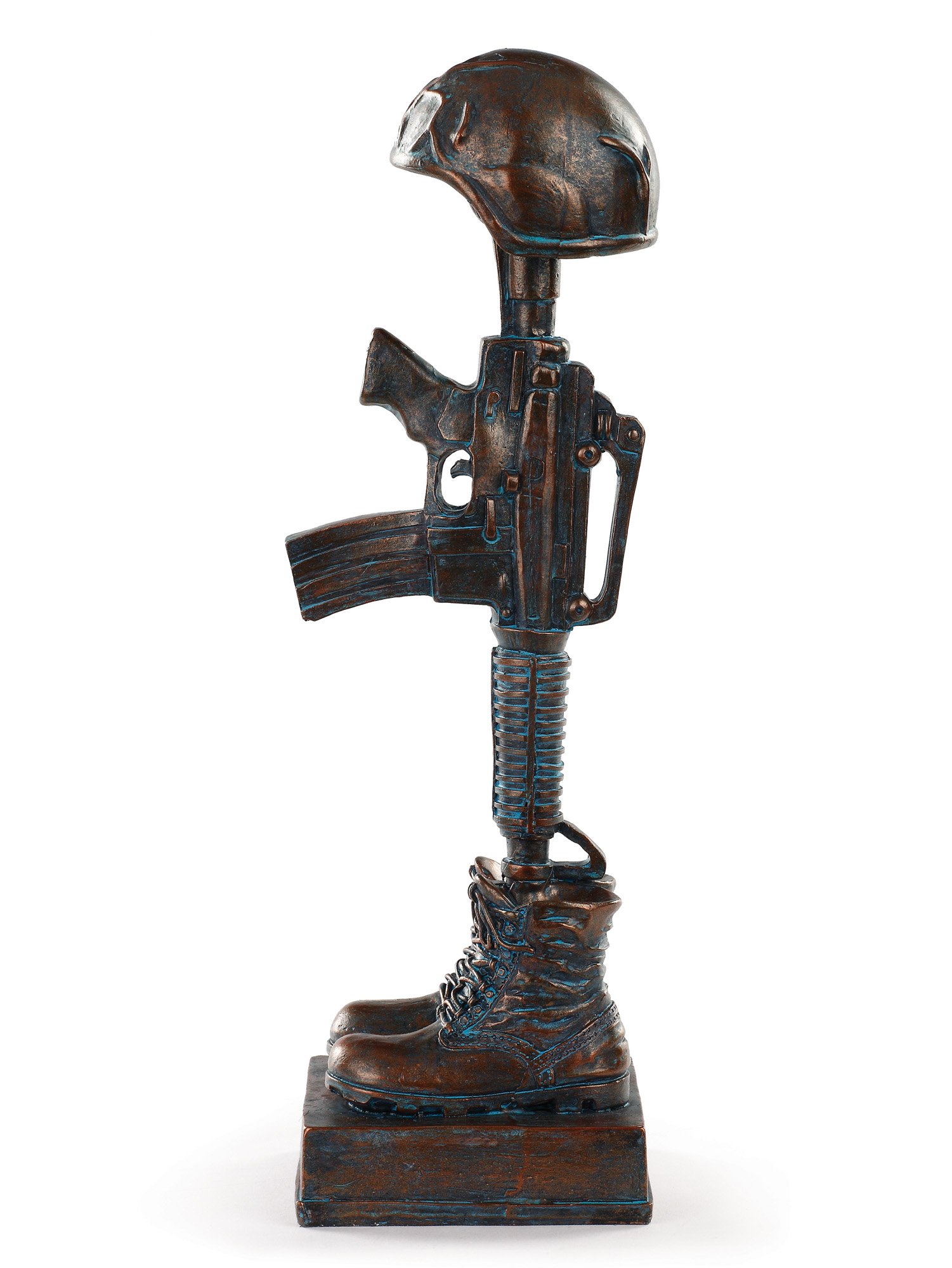 Photo 1 of ***MAJOR DAMAGE*** ***READ CLERK NOTES*** Napco Imports Antique Bronze Finish Battle Cross Fallen Soldier Helmet Boots and Rifle Statue