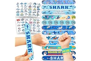Fybnqlira 124PCS Shark Party Favors Set, 24 Slap Bracelets & 100 Temporary Tattoos, Under the Sea Birthday Decorations, Ocean