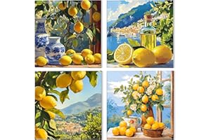 GHHKUD 4 Pack Lemon Paint by Numbers Kits for Adults with Frame, DIY Peinture a Numero Adultes Enfant Landscape, Framed Paint