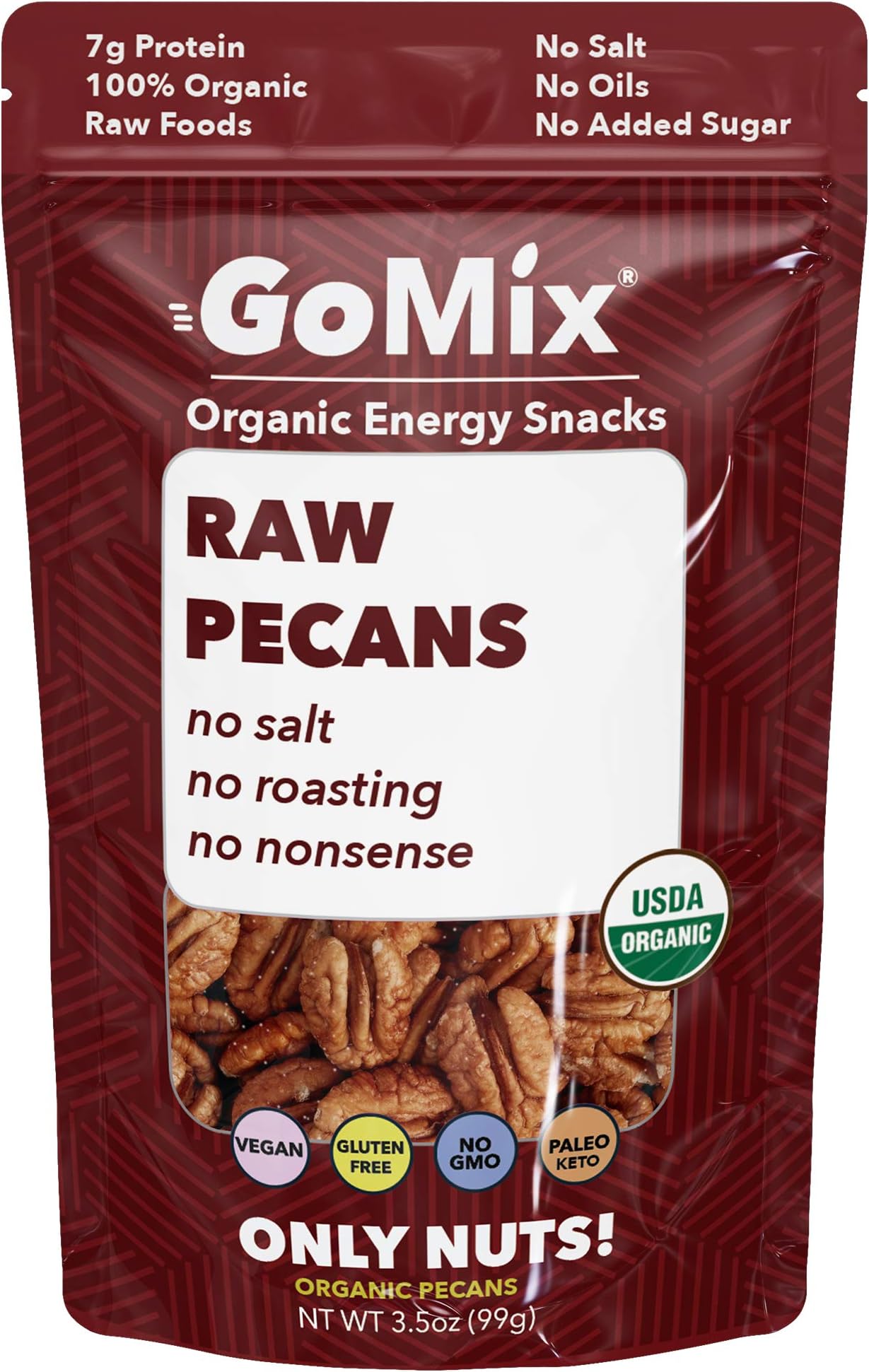 GoMix MiNU Organic Nuts (Organic Raw Pecans, 3.5 oz (2 bags))